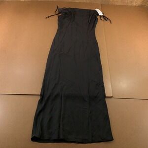 InStyle Womens US Size 10 Black Satin Strappy Cowl Neck Maxi Slip Dress NWT